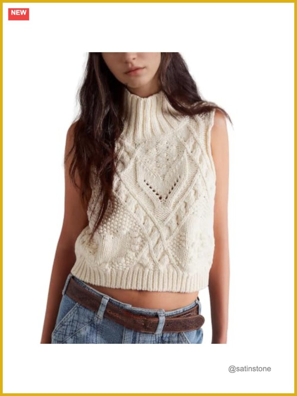 Cotton Knit Turtleneck Sweater Vest Sleeveless Cropped Pullover